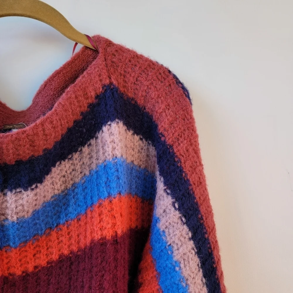 Free People New See the Rainbow Alpaca Striped Sweater Size XS Boho Scandi